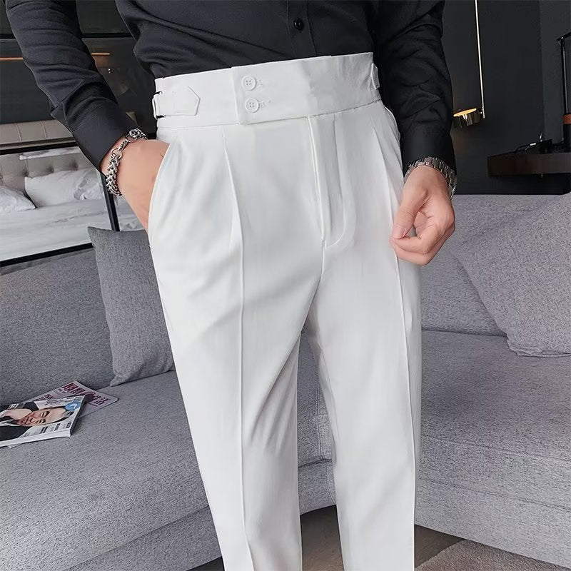 Mens High Waist Straight Leg Trousers Colouronova