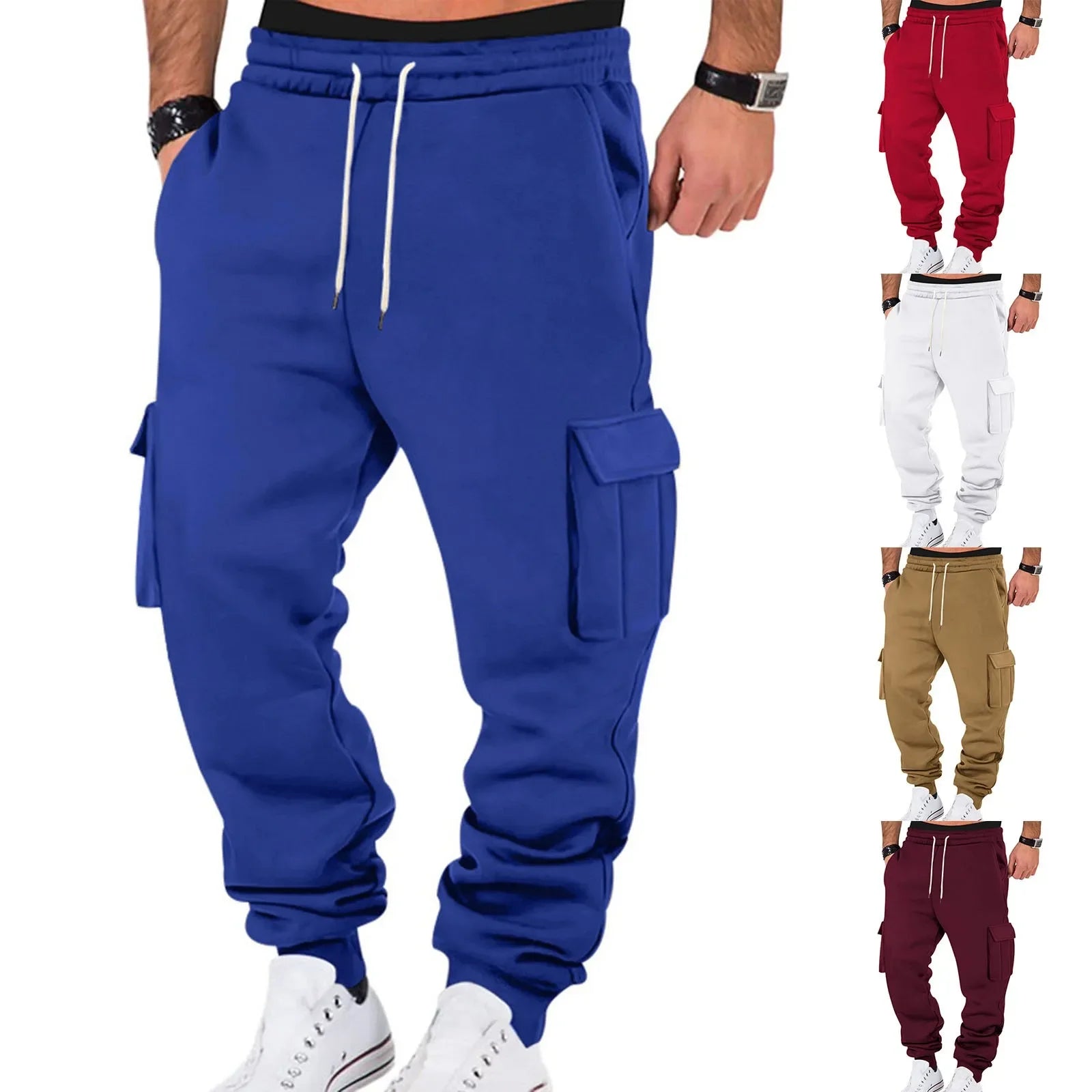 Autumn and Winter New Slim Fit Casual Pants Mens Slim Fit Cargo Pants Long Outdoor Thermal Warm Gym Joggers Cotton Sweatpants - Colouronova