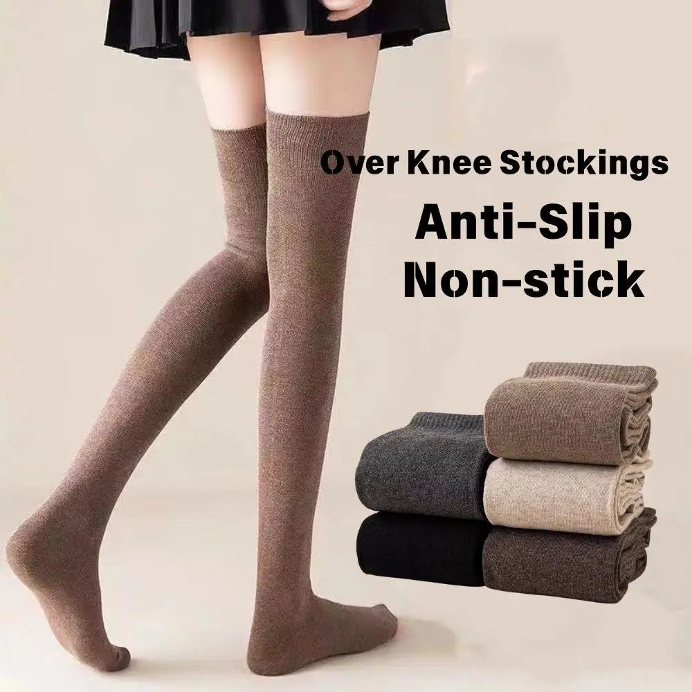 Autumn Winter Women Silk Stockings Skinny Casual Cotton Over Knee-High Fluffy Female Long Knee Sock Solid Color High Tube Socks - Colouronova