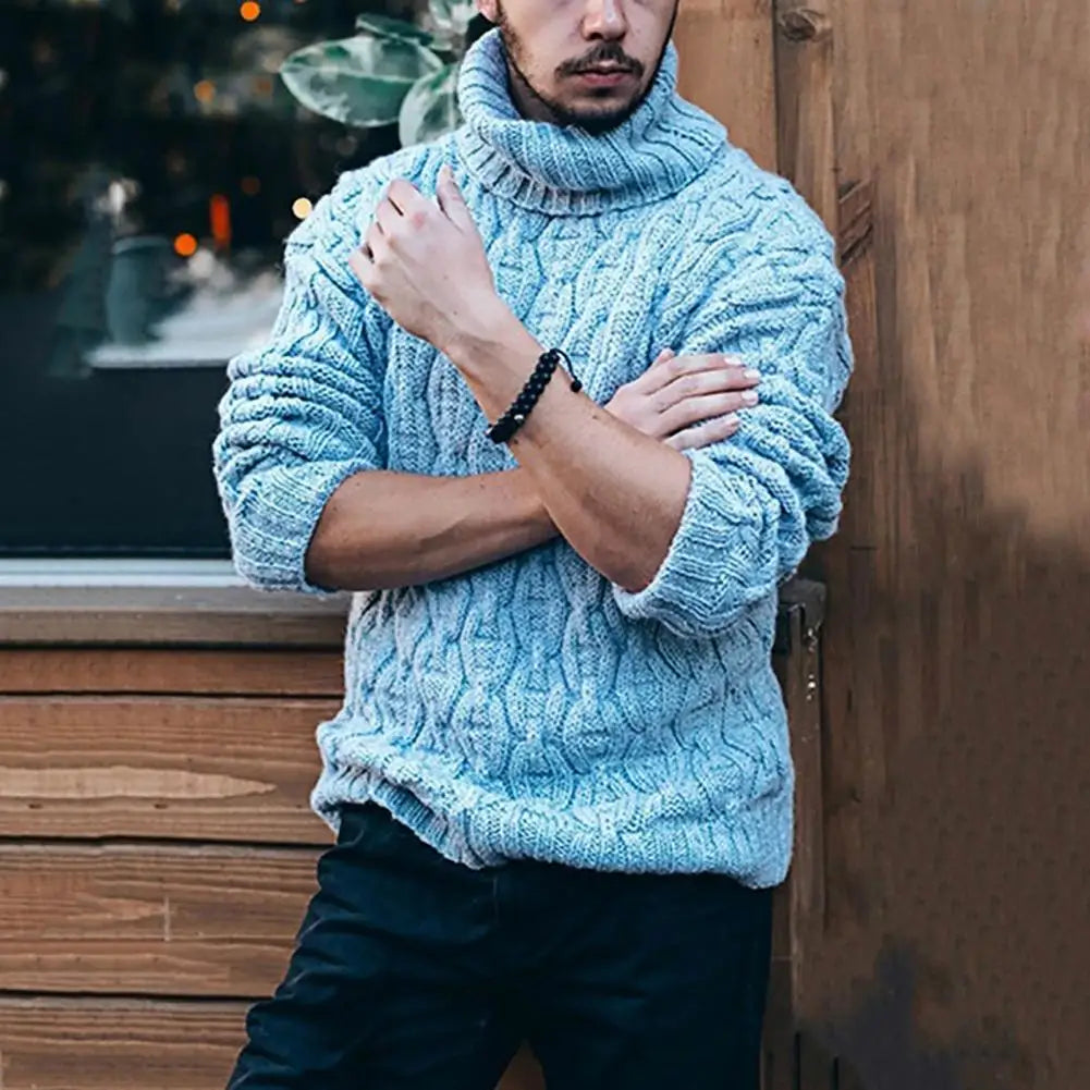 2021 Winter Warm Thick Woolen Sweaters Men Casual Knitted Turtleneck Jumper Tops Men's Fashion Solid Long Sleeve Ribbed Sweater - Colouronova