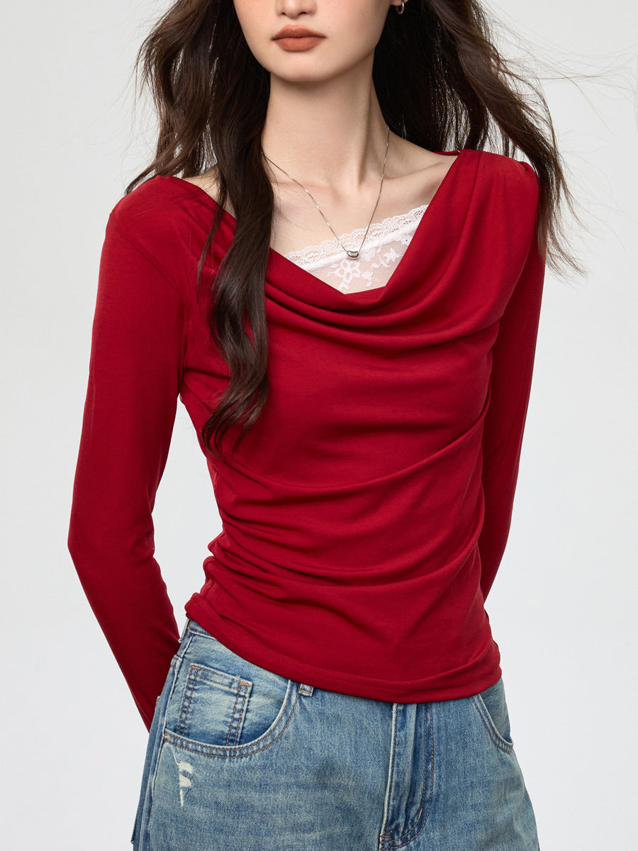 Swing collar stitching fake two-piece long sleeve Colouronova