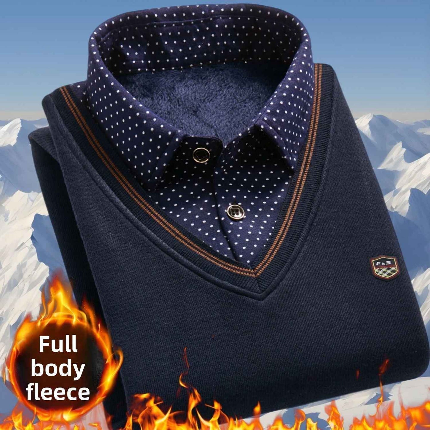 Winter fleece knitted sweater - fake two pieces