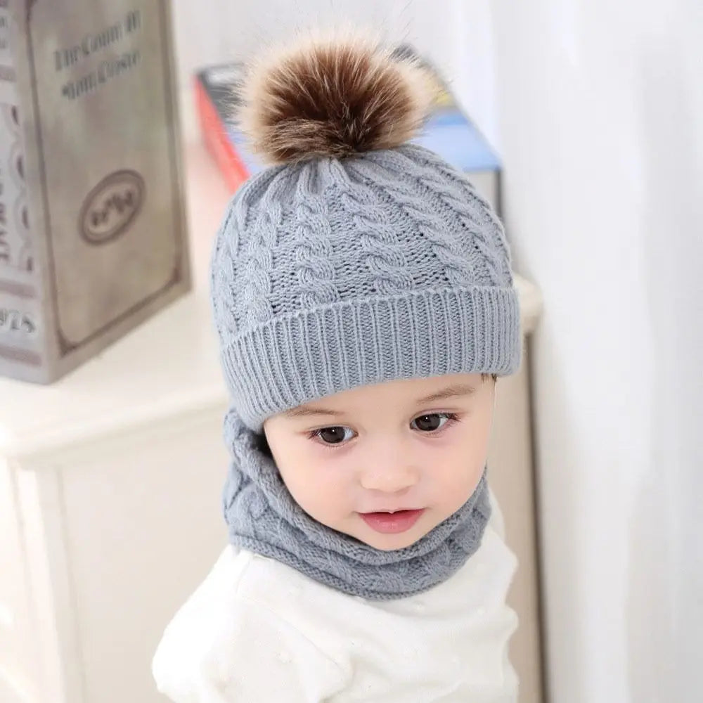 2Pcs/Set Fashion Ear Protection Children Hat Scarf Set Warm Windproof Kids Beanie Caps Soft Thickened Neck Warmer Boys Girls - Colouronova