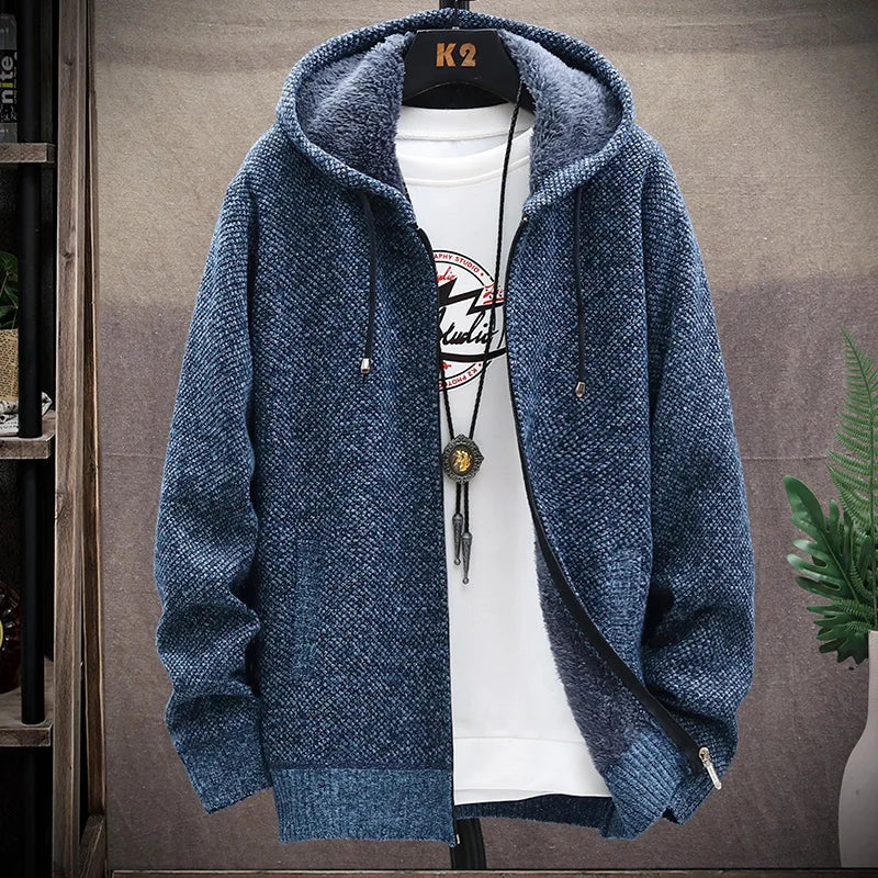 Men's Winter Autumn Fleece Sweater Zipper Cardigan Korean Warm Jacket Coat Sports Male Jumper Knit Clothing Brown Jacket - Colouronova