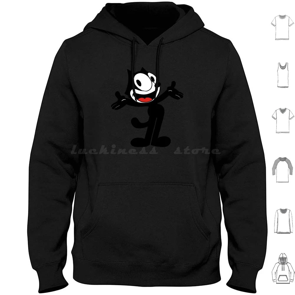 Hoodie Cotton Long Sleeve Vintage Cartoon Animation Kitty Black Cat Vintage Cartoon Cartoon Funny Funny Black Cat Felix Cat - Colouronova