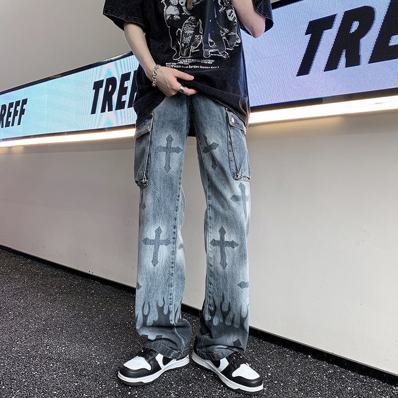 Men's  Loose Straight Leg Jeans Colouronova
