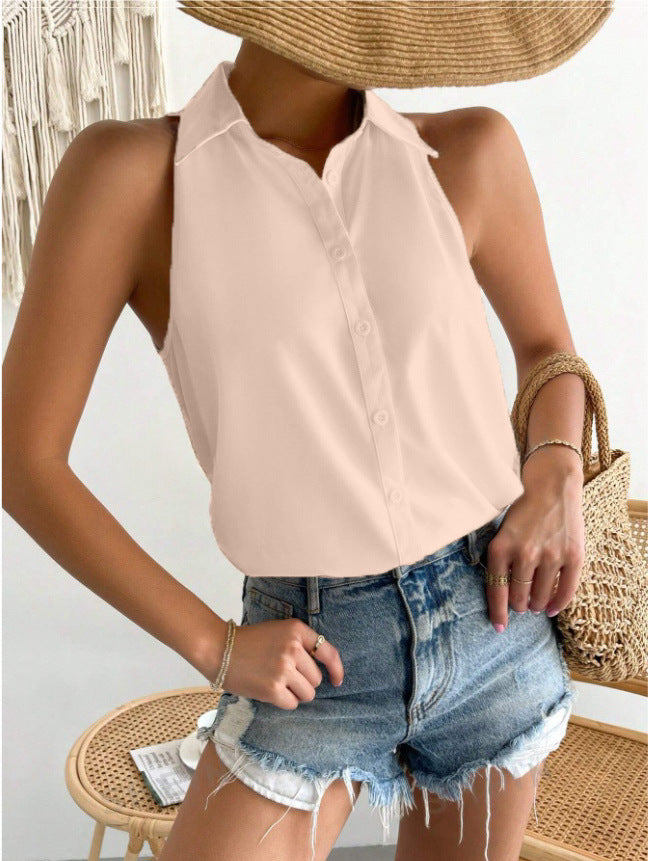 Sleeveless Satin Shirt for Women Colouronova