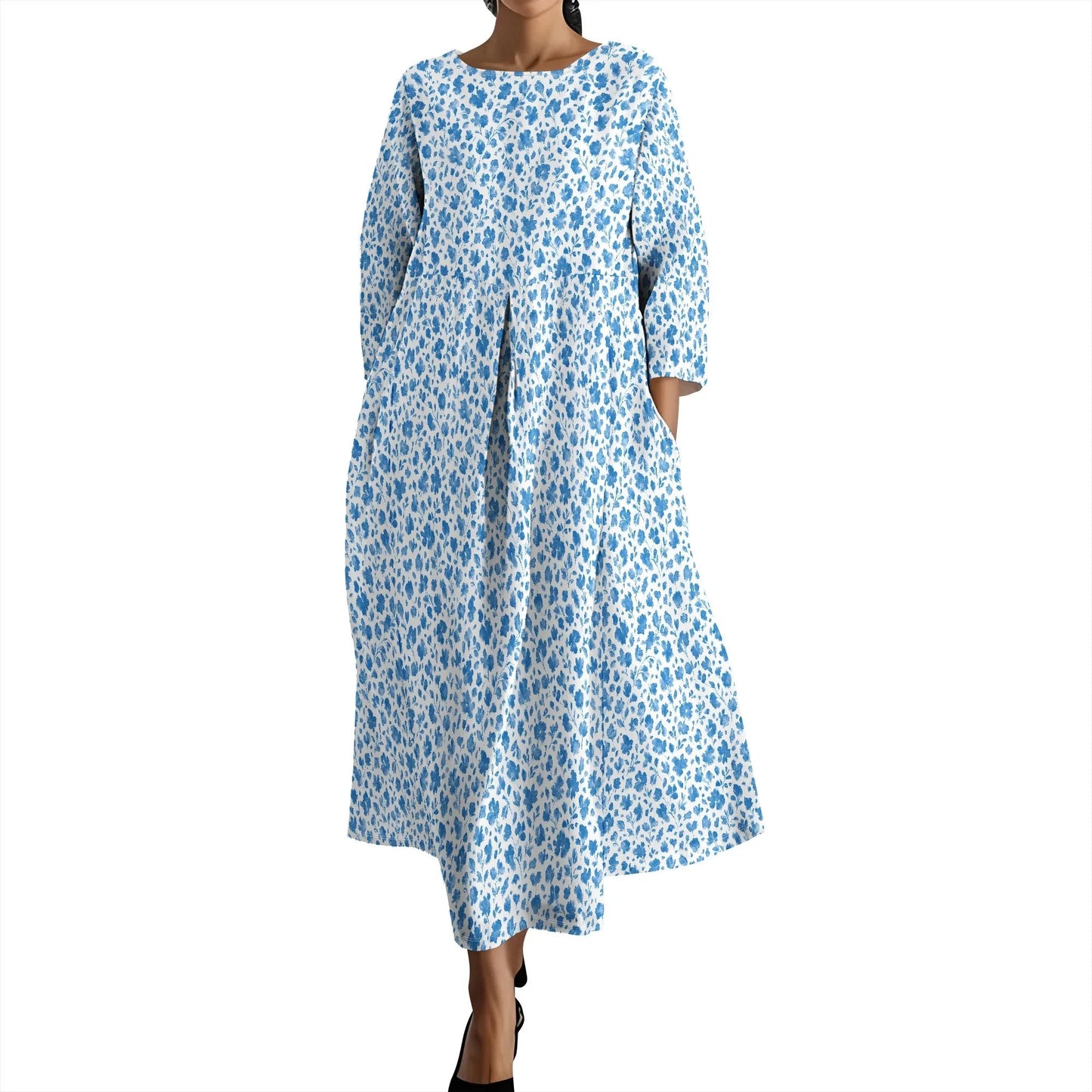 Women's Long Sleeve Elegant Solid Color Autumn Maxi Dresses Casual Loose Plus Size Beach Dress for Women with Pockets Colouronova