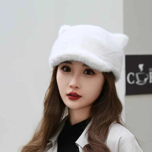 New Hat Women'S Winter Thickened Soft Warm Imitation Fur Fluffy Bucket Hat Fisherman Hat Soft Panama Hat Outdoor Ear Protection
