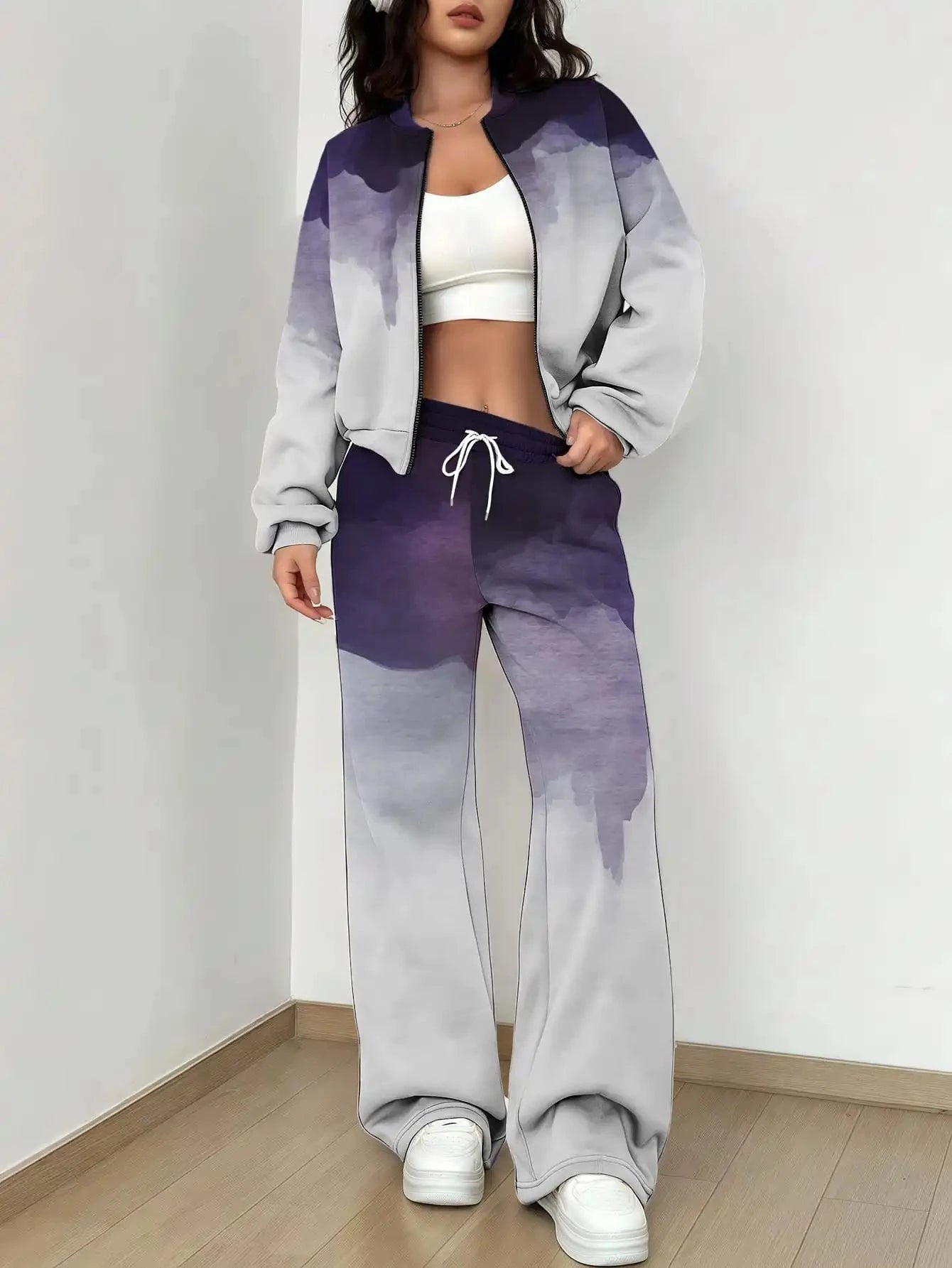 French Retro Floral Long Sleeved Zipper Jacket and Pants Set, Gentle and Stylish Two-piece Set Colouronova