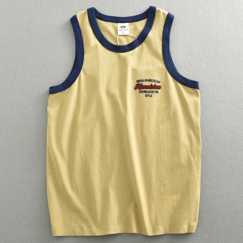 Summer Japan Retro Printed Basketball Loose Sleeveless T-shirt Tank Tops American Vintage Casual 100% Cotton Vest Tees for Men - Colouronova