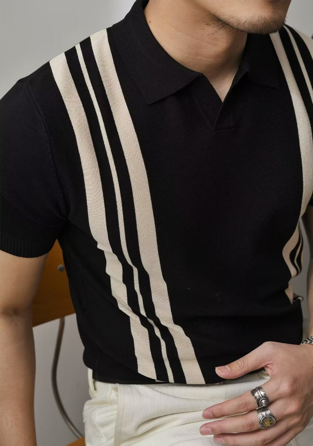 Fashion Casual Lapel Pure Color Polo Shirt Casual Knitted Short-Sleeved Men's Summer New Breathable Trendy Men's T-Shirt Colouronova