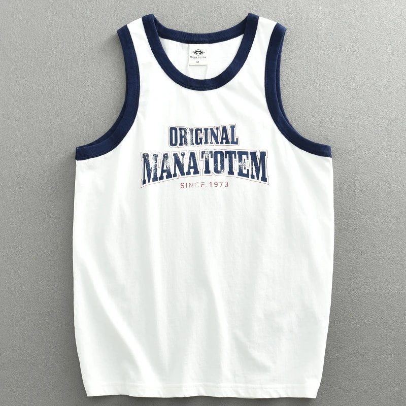 Summer Japan Retro Printed Basketball Loose Sleeveless T-shirt Tank Tops American Vintage Casual 100% Cotton Vest Tees for Men - Colouronova