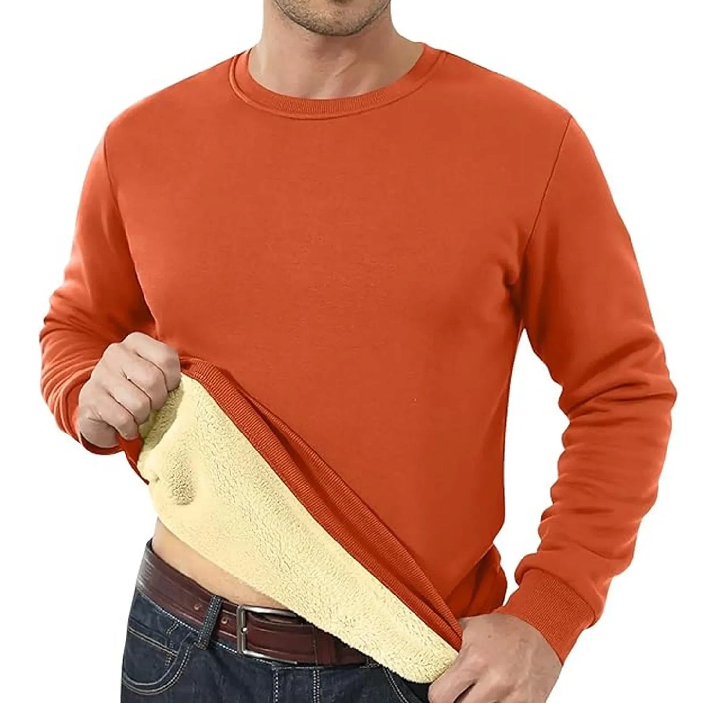 Mens Solid Color Hoodless Crewneck Hoodie Top Long Sleeve Base Shirt Winter Fashion New Men'S Cotton Sweatshirt - Colouronova