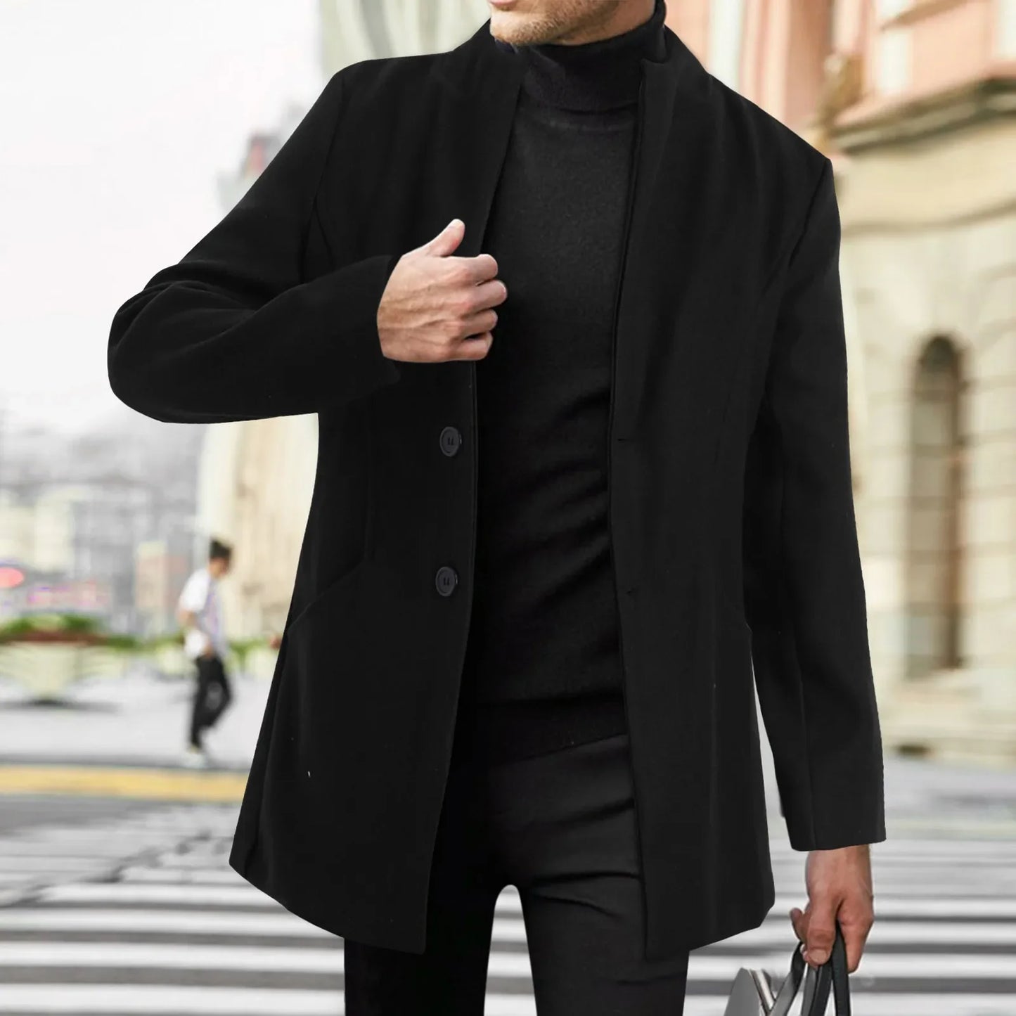 High Quality Men Plus Long Standing Collar British Style Business Casual Fashion Slim-Fitting Suit Jacket Wool Wool Coat - Colouronova