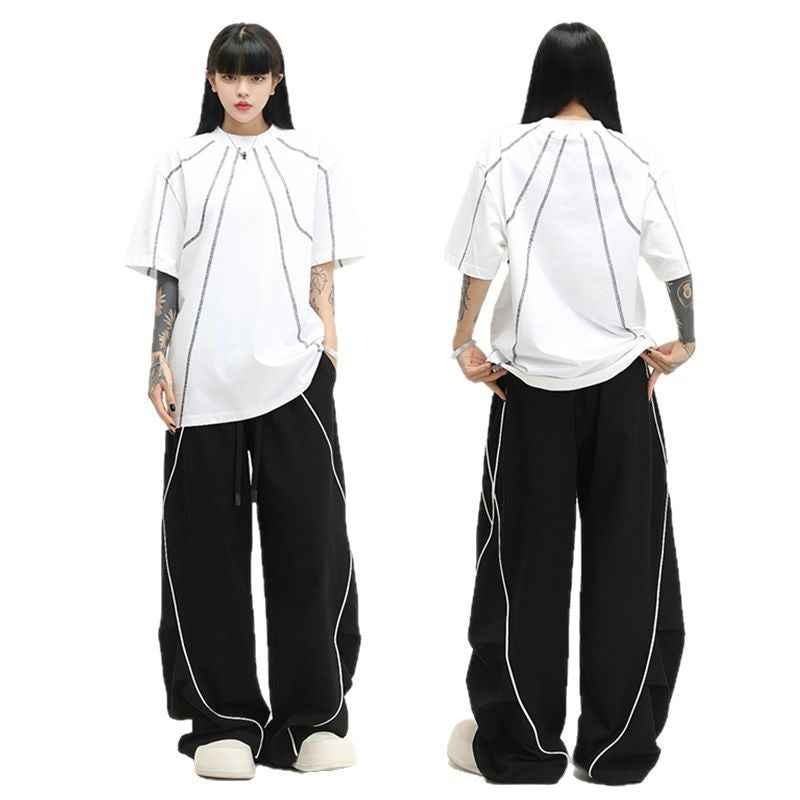 American-style patchwork wide-leg pants