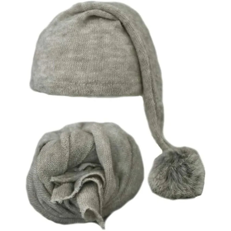 Baby Photo Prop Knit Set - Soft Stretchy Swaddle Wrap & Beanie Hat - Newborn Studio Photoshoot Outfit (Butterly-Soft) - Colouronova