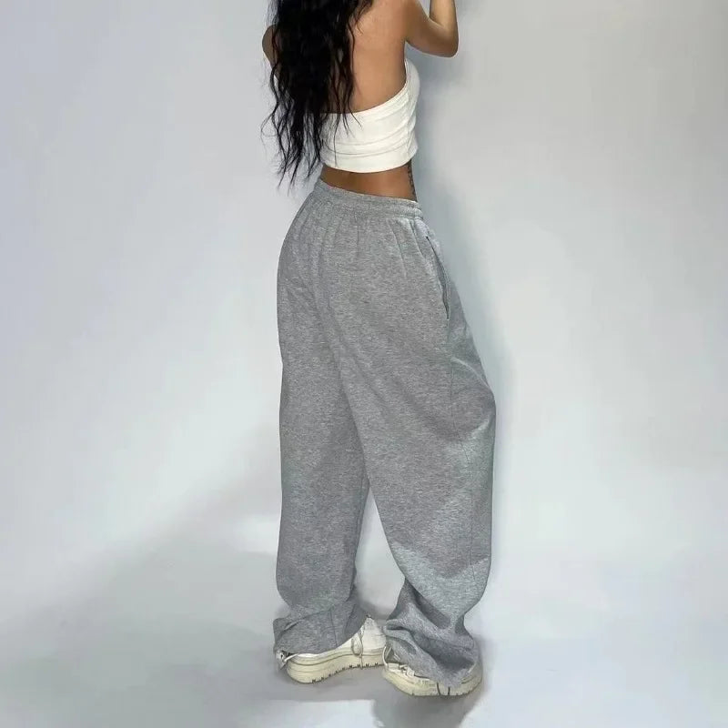 Casual Gray Sweatpants Women Wide Leg Black Joggers Classic Baggy Streetwear Female Oversized Sports Trousers - Colouronova