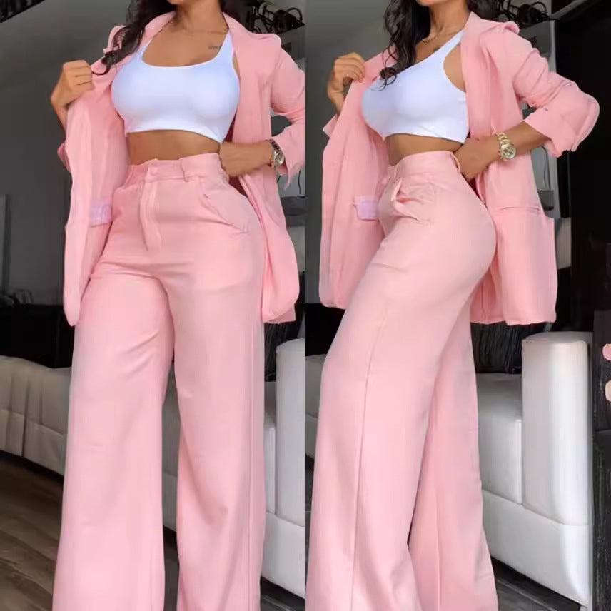 Elegant Solid Color Blazer and Pants Colouronova