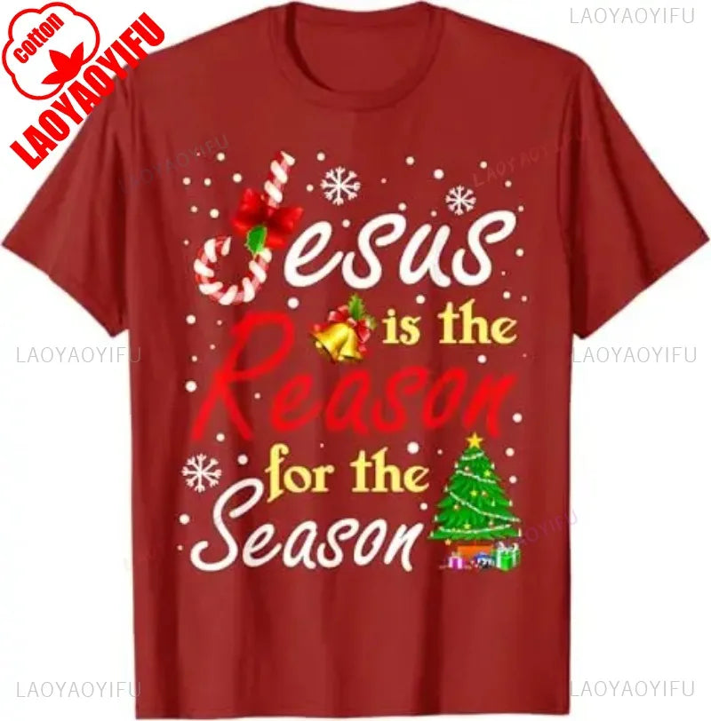 Christian Jesus The Reason Christmas Stocking Stuffer Gift TShirt Humor Funny Xmas Costume Cotton Tees Unisex Fashion Y2k Tops - Colouronova