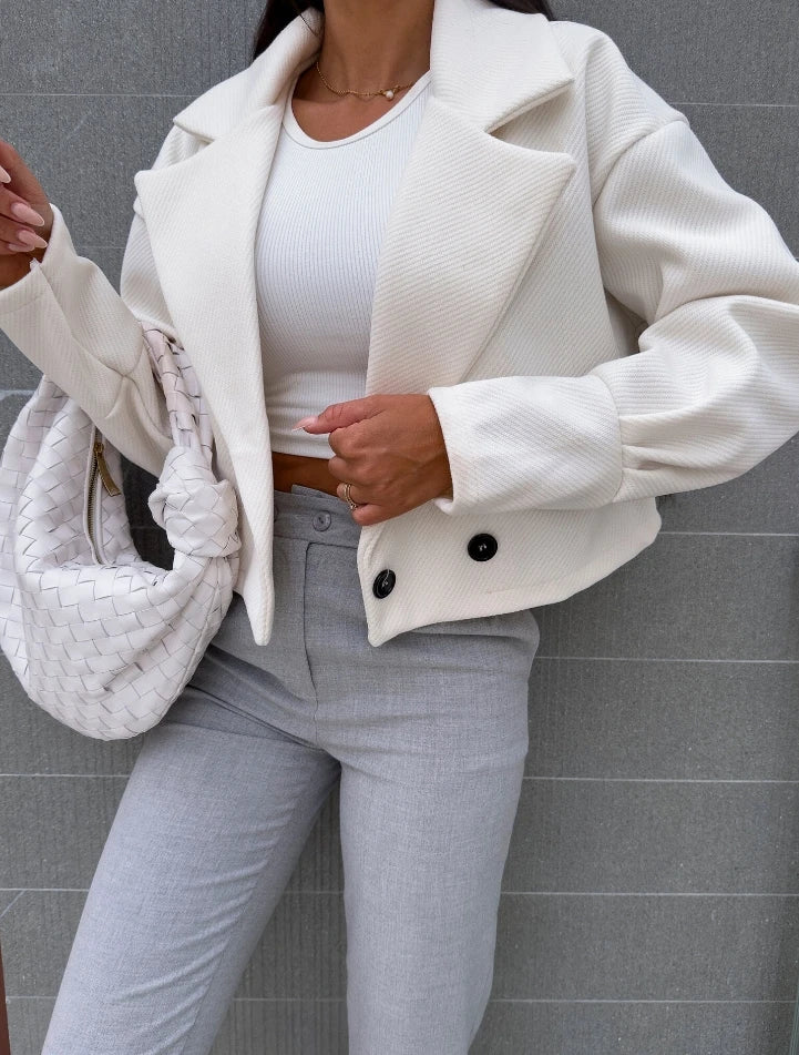 Urban Women's Temperament Suit Jacket Autumn Basic Solid Color Short Button Woolen Coat Commuting Versatile Women's Suit Jacket - Colouronova