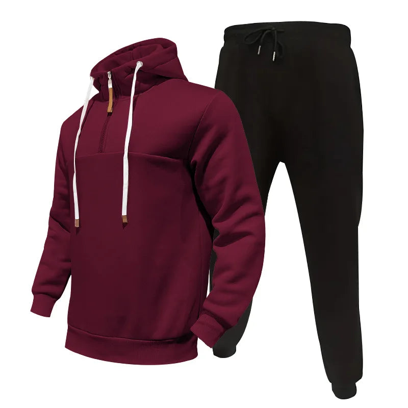 Men's Loose Hoodie Set with Thickened Casual Jacket and Long Pants for Autumn and Winter ensembles de sport deportes - Colouronova