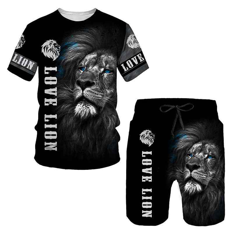 Men's 3D Lion Print Sportswear Set