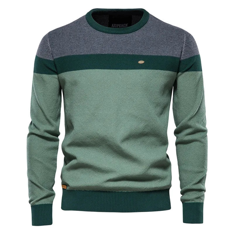 Men Striped Spliced Sweaters Round Neck Long Sleeve Pullovers Knit Sweater Casual Jumpers Streetwear Regular Autumn 2025 - Colouronova