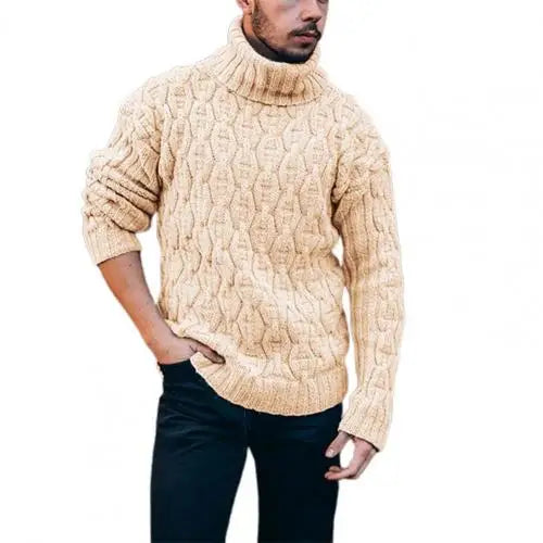 2021 Winter Warm Thick Woolen Sweaters Men Casual Knitted Turtleneck Jumper Tops Men's Fashion Solid Long Sleeve Ribbed Sweater - Colouronova