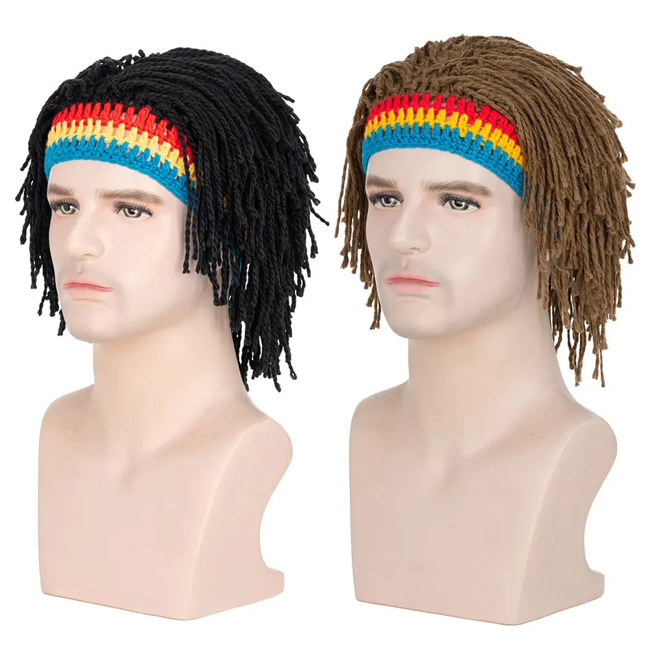 BENEHAIR Funny Rasta Wig Beard Hats Knitted Jamaican Rasta Beanie Hat with Dreadlocks Christmas Halloween for Men Women - Colouronova