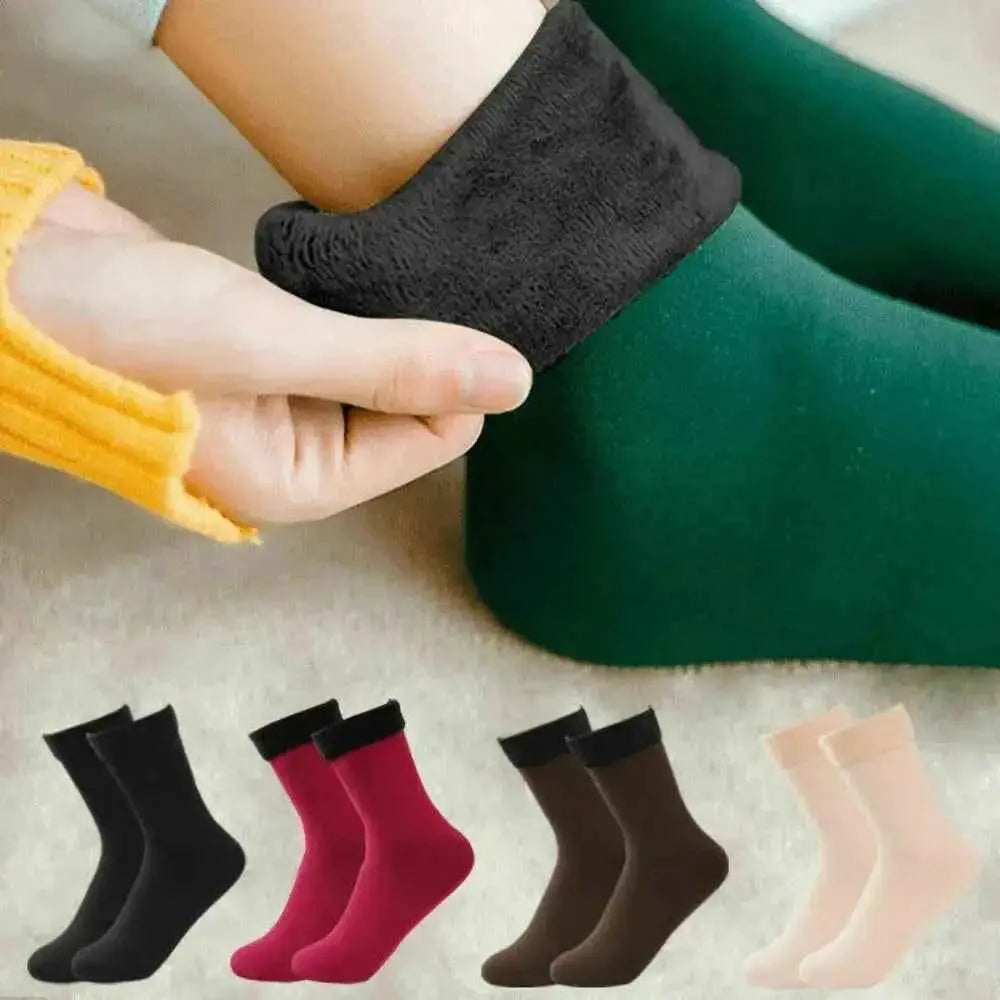 Winter Fleece Socks Women Thermal Cashmere Wool Warm Thicken Socks Snow Velvet Boots Solid Color Home Floor Calcetines Mujer