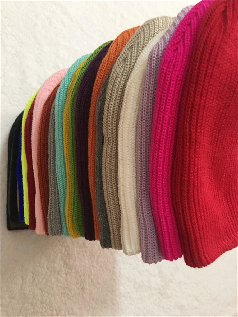 Fashion Solid Color Knitted Beanies Hat Winter Warm Ski Hats Men Women Multicolor Skullies Caps Soft Elastic Cap Sport Bonnet - Colouronova