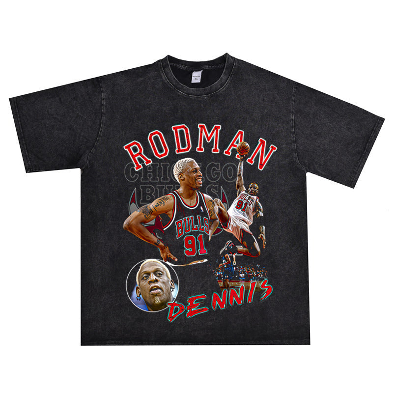 Vintage Basketball Player Print Cotton T-Shirt Colouronova
