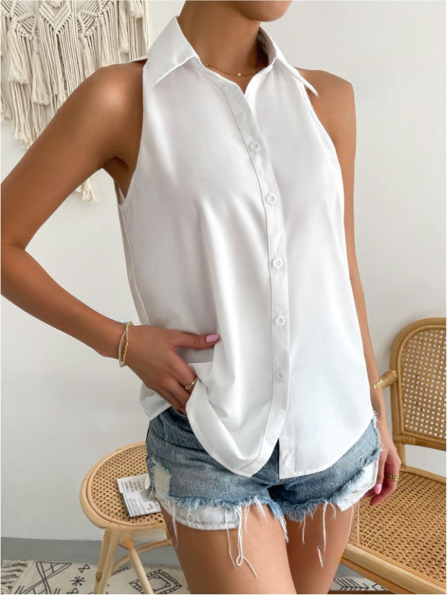 Sleeveless Satin Shirt for Women Colouronova