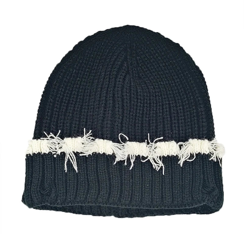 Y2K Knitted Beanie Hats Winter Warm Wool Caps With Holes Hip Hop Streetwear Accessories New Color Matching - Colouronova