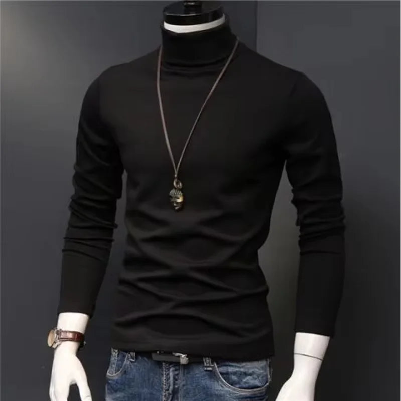 Autumn Winter Mens Turtleneck Sweaters Casual Thermal Long Sleeve Slim Fit Pullovers Stretch Basic Tops Sweatshirt Jumper TShirt - Colouronova
