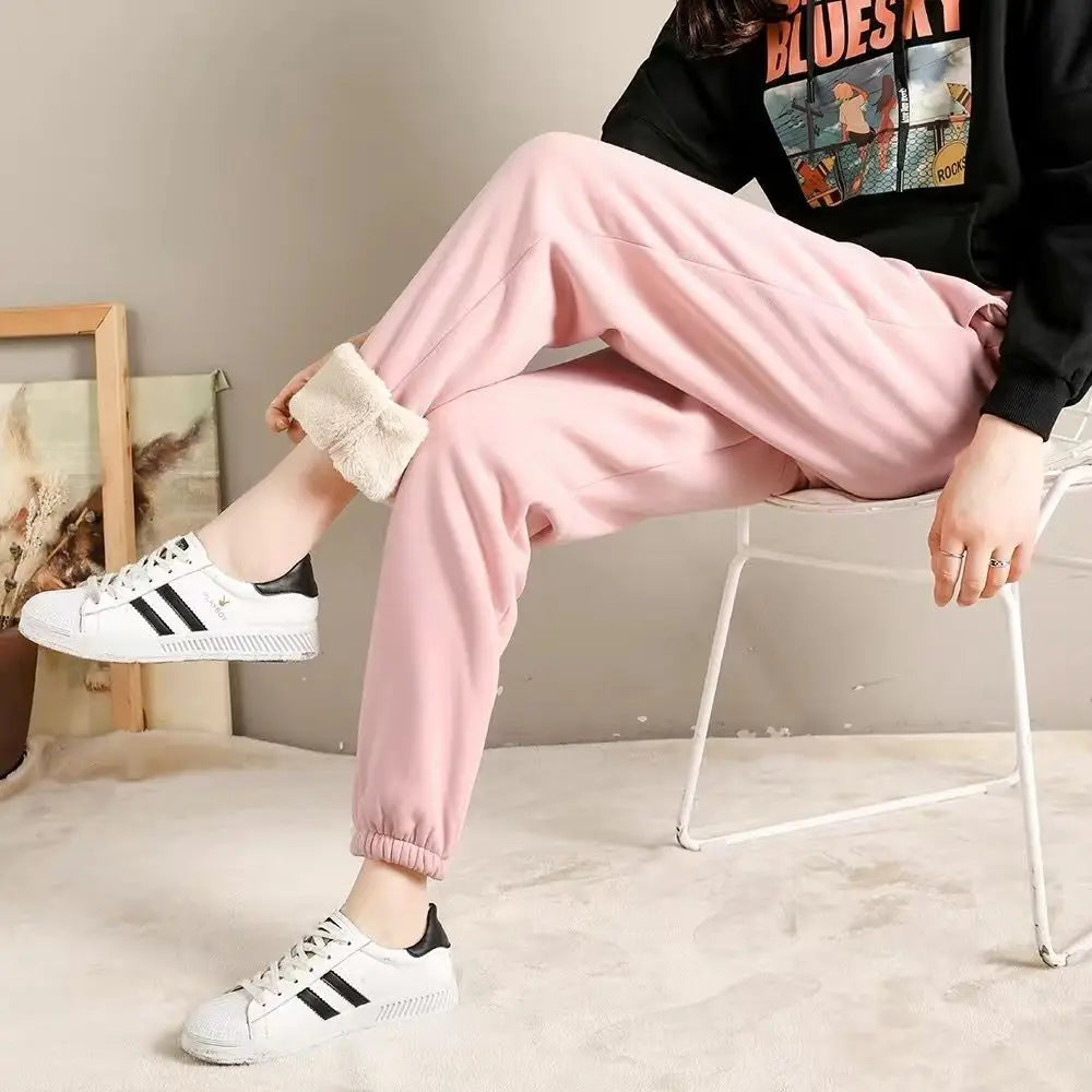 Autumn and winter thermal pants plush thickened cashmere like sweatpants for women's casual thermal pants Harun loose leggings - Colouronova