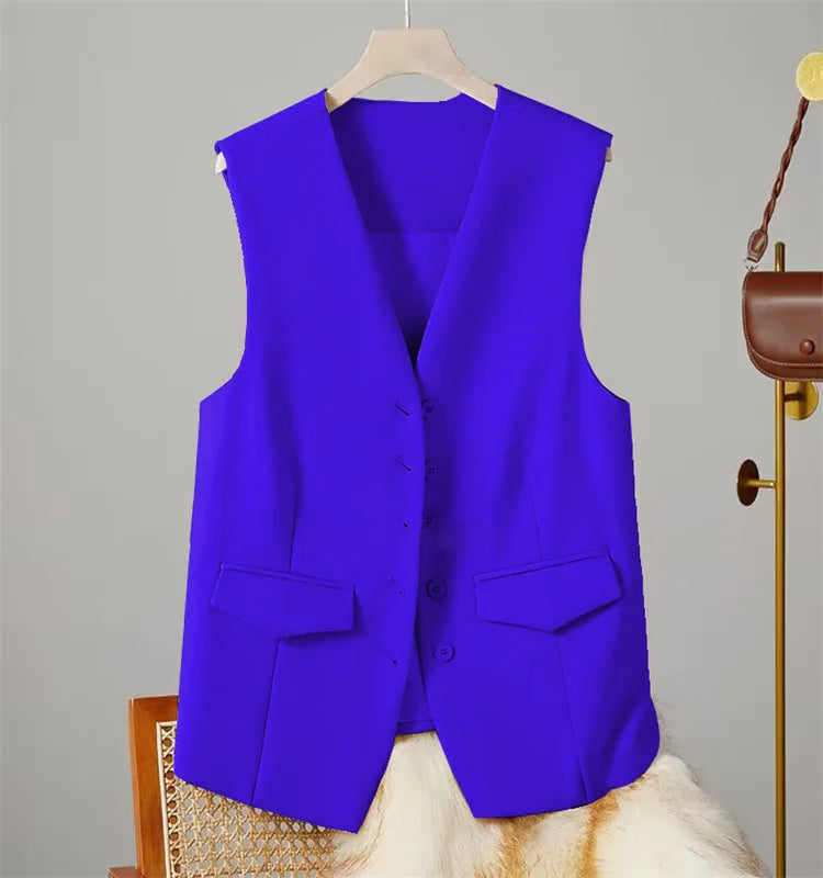 Vest Women Sleeveless Jacket Waistcoat V Neck Single Breasted Tops Outerwear Spring Summer Female 2025 Office Lady Vintage Coat - Colouronova
