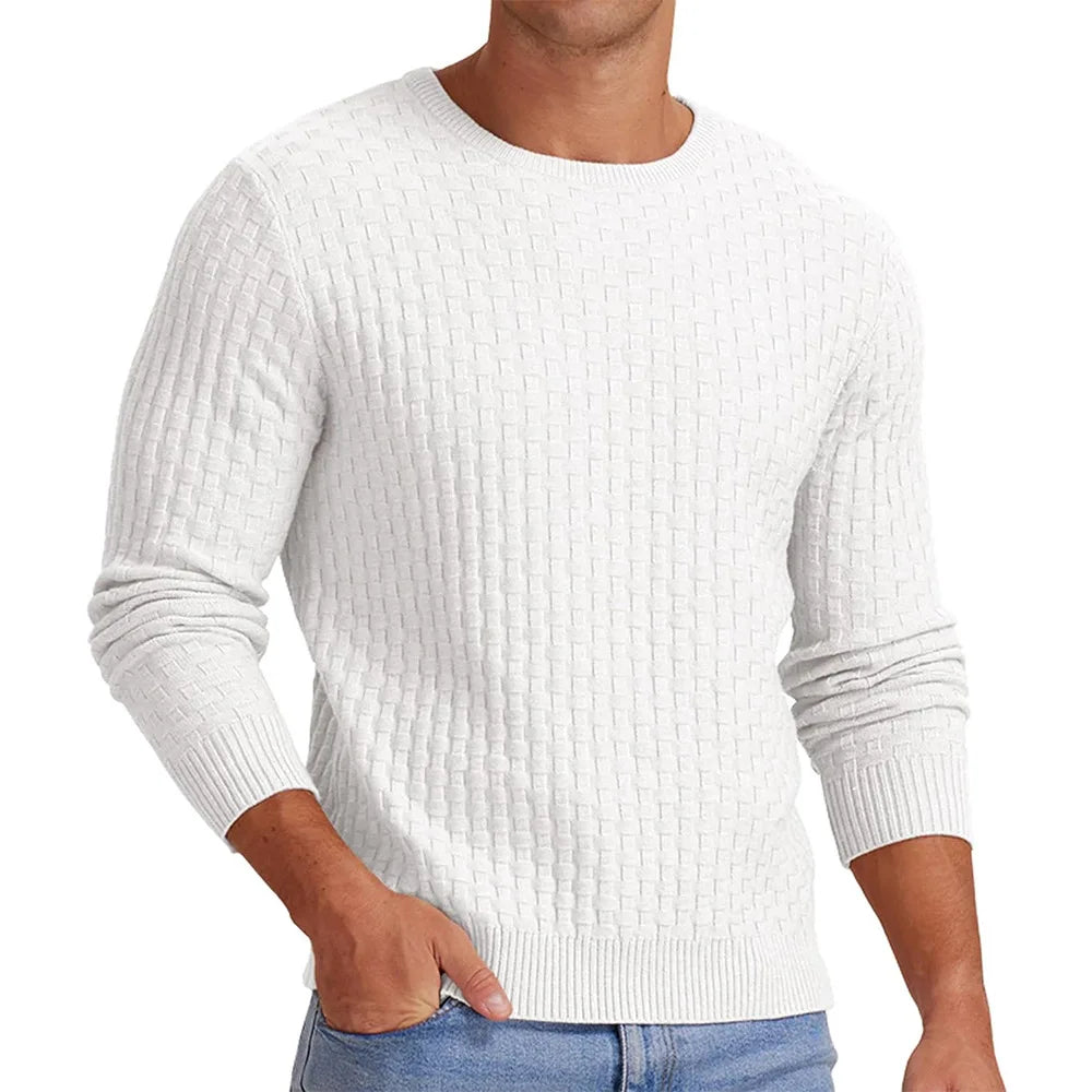 Knit Pullovers Men Solid Sweater Long Sleeve Jumpers Round Neck Sweaters Casual Slight Strech Spliced Male Autumn 2025 - Colouronova
