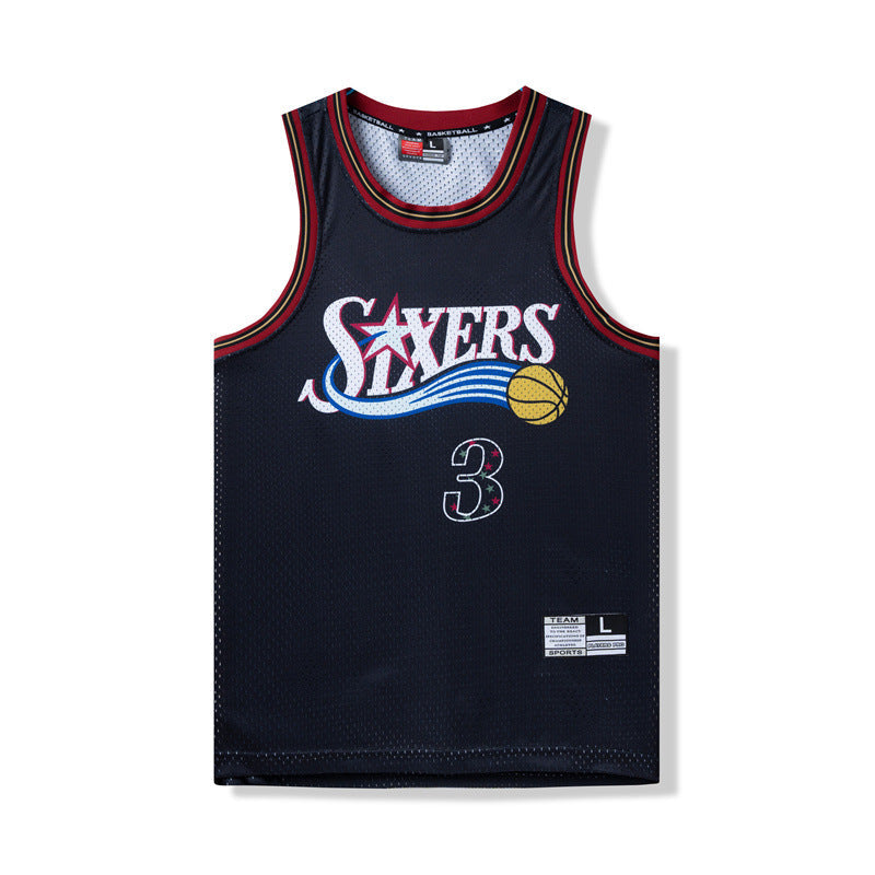 American Retro Mesh Jersey Iverson Maddie Kobe Curry Butler James Digital Print Basketball Vest Colouronova