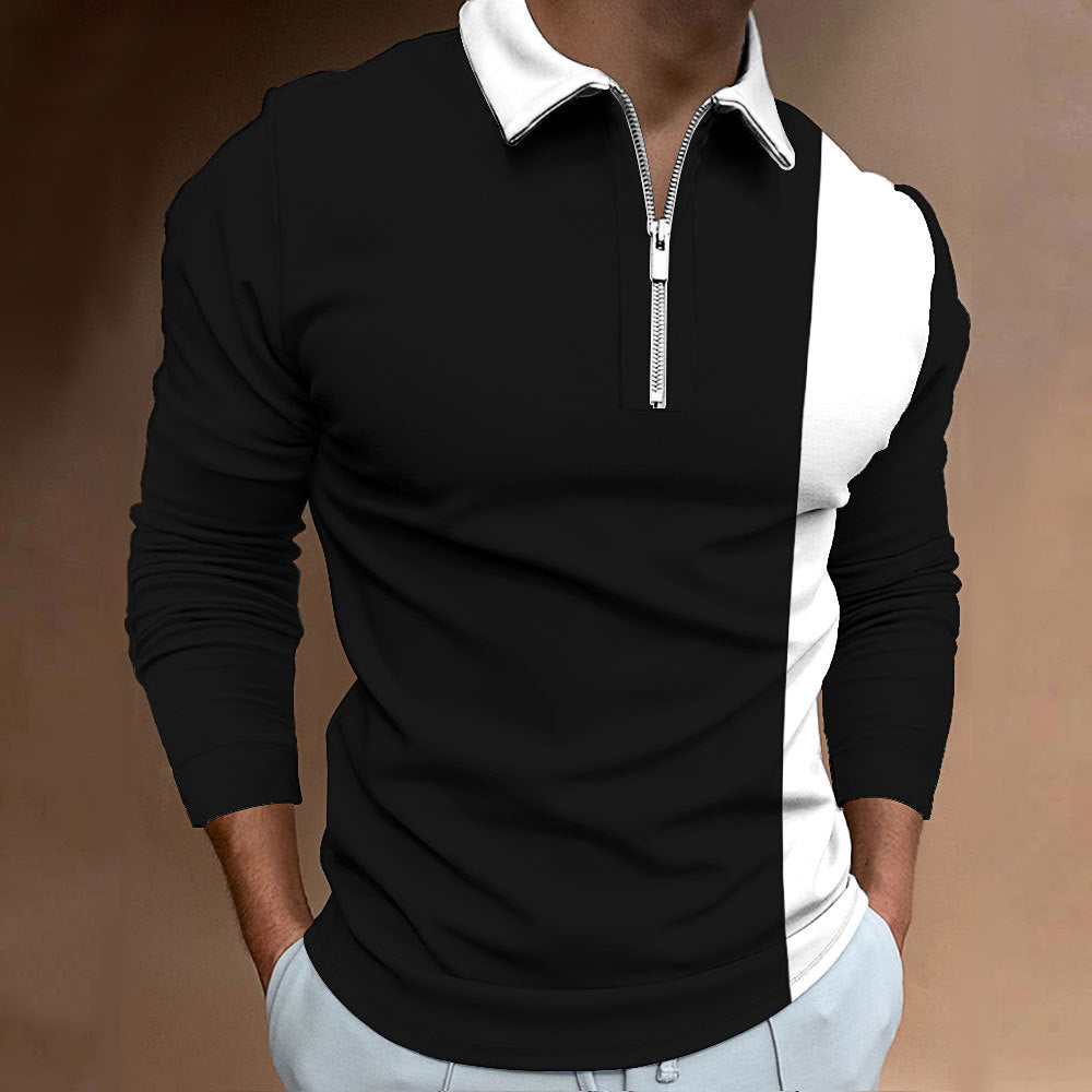 Men's Long Sleeve Color Block Polo Shirt Colouronova