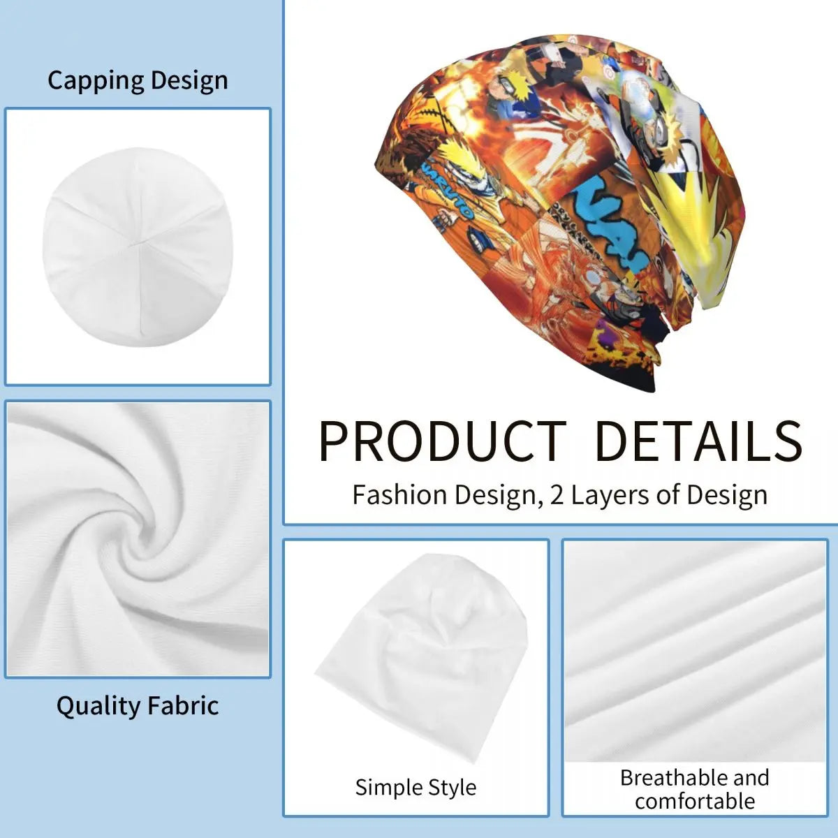 Unisex Chemo Beanie Skullies Narutos Anime Uzumaki Cartoon Outfit Fall Winter Warm Bonnet Knitting Hats - Colouronova