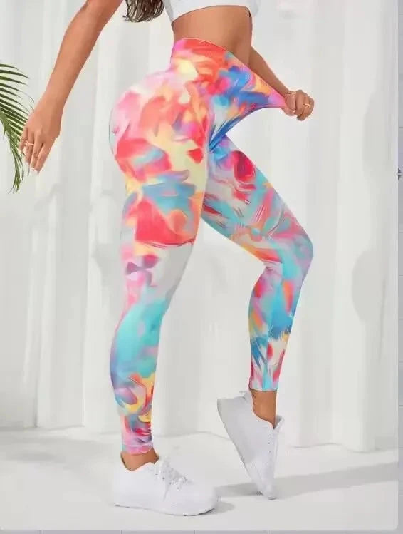 New Tye Die Seamless Yoga Pants 3D Printed Women High Waist Lifting Hip Honey Peach Hip Fitness Gym Leggings Running Sport Pants Colouronova