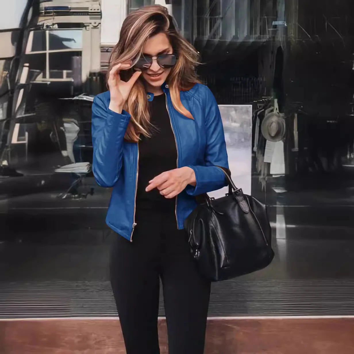 Women Pu Jacket Vintage Streetwear Stand Collar Zipper Leather Moto Biker Coats Punk Casual Female Tops Spring Short Outerwear - Colouronova