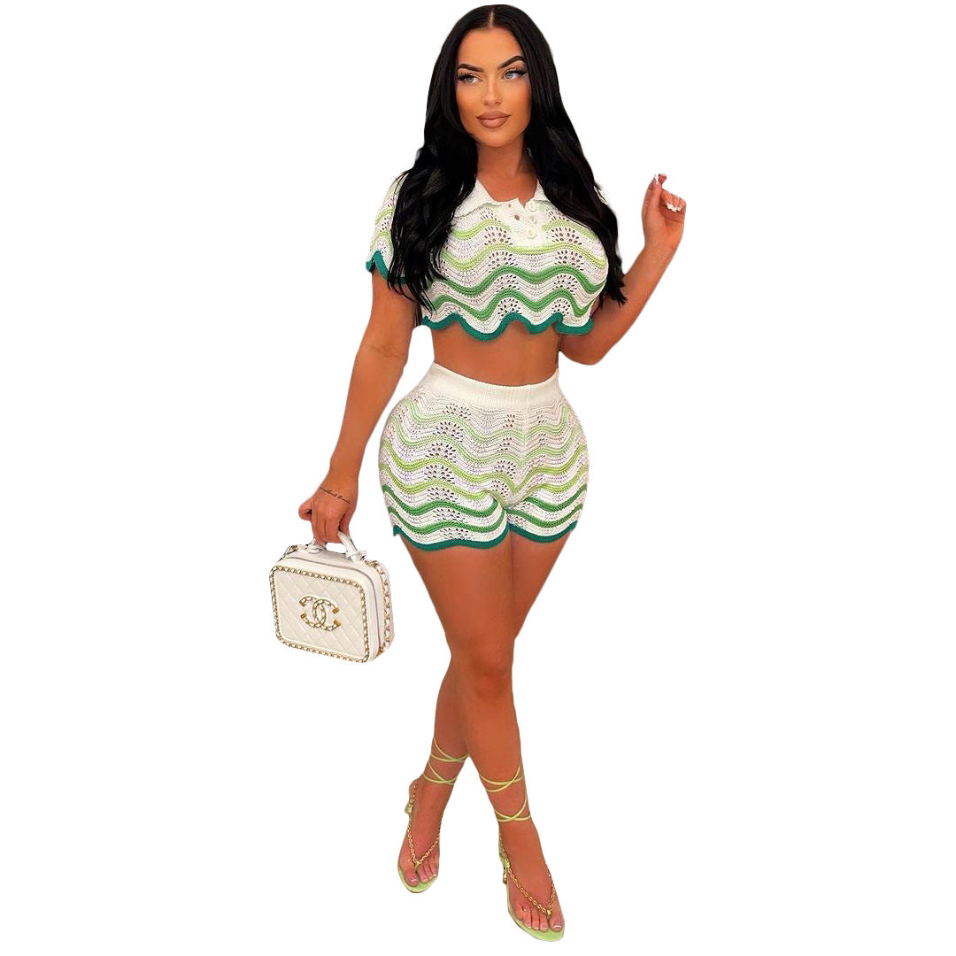 Hand Knitted Casual Shorts Set Colouronova