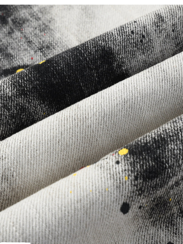 Casual Splashed-Dye Denim Pants Colouronova