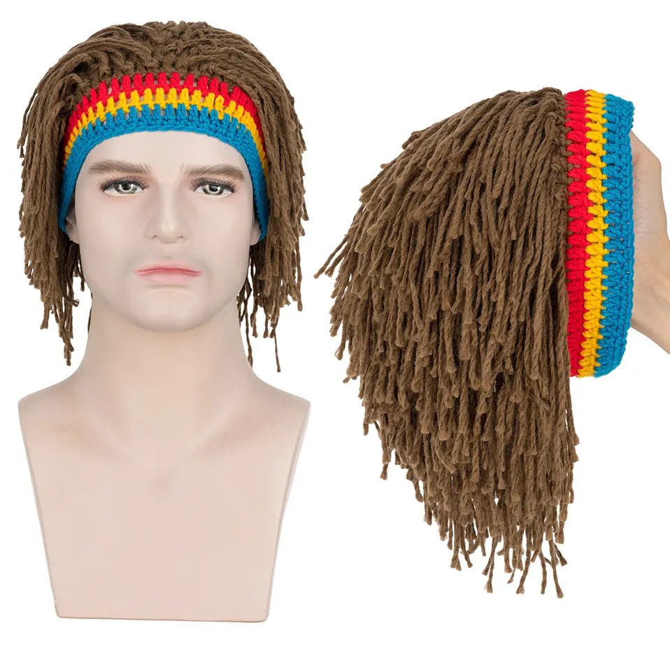 BENEHAIR Funny Rasta Wig Beard Hats Knitted Jamaican Rasta Beanie Hat with Dreadlocks Christmas Halloween for Men Women - Colouronova
