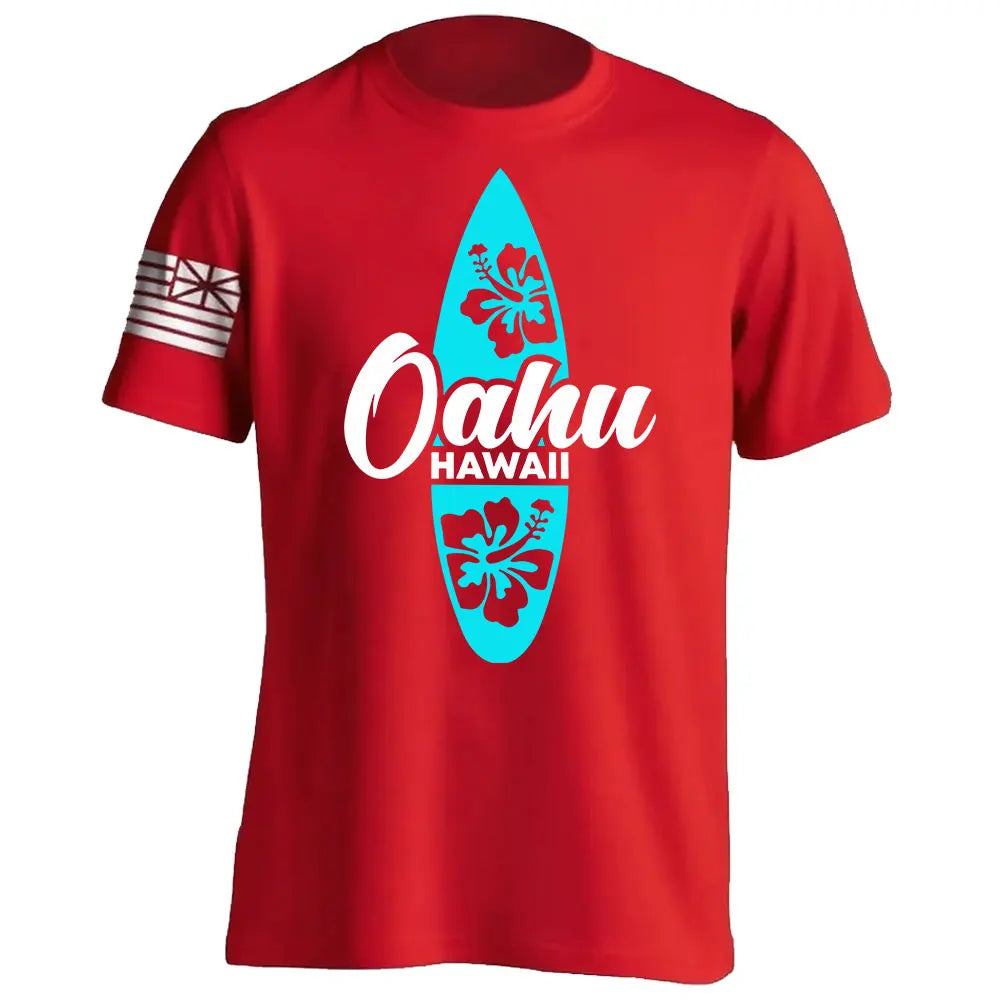 Men's Cotton Shirt OAHU HAWAII SURFING Distressed TShirt Unisex Surf Board Beach Tee Tops Summer Fashion Casual Short Sleeves - Colouronova