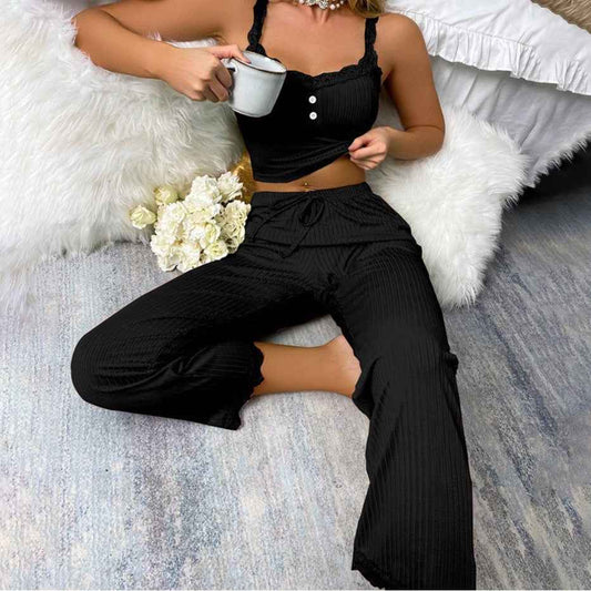 Lace Homewear Suspender Pajama Set