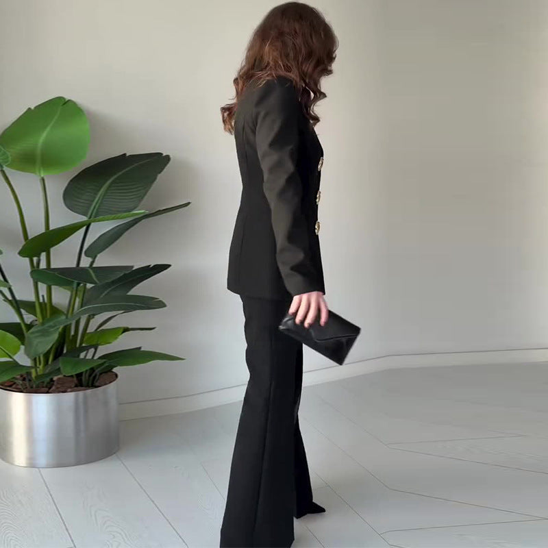 Long-sleeved slimming black two-piece suit Colouronova